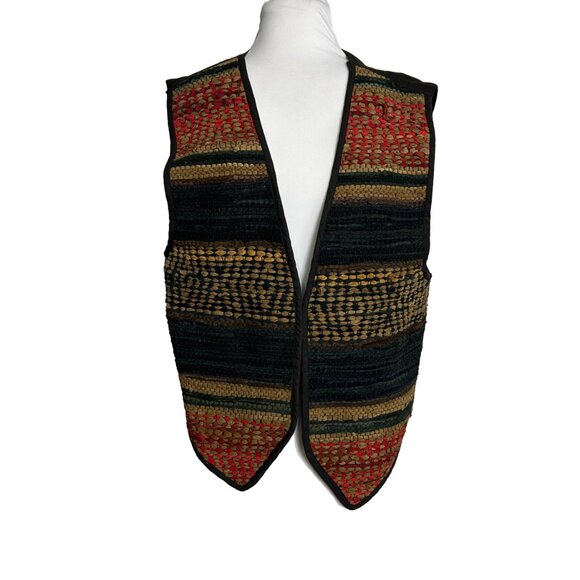 Vintage A.J. Leather Vest Womens Size Medium Woven Leather Rayon Lined Boho FLAW - Picture 12 of 12